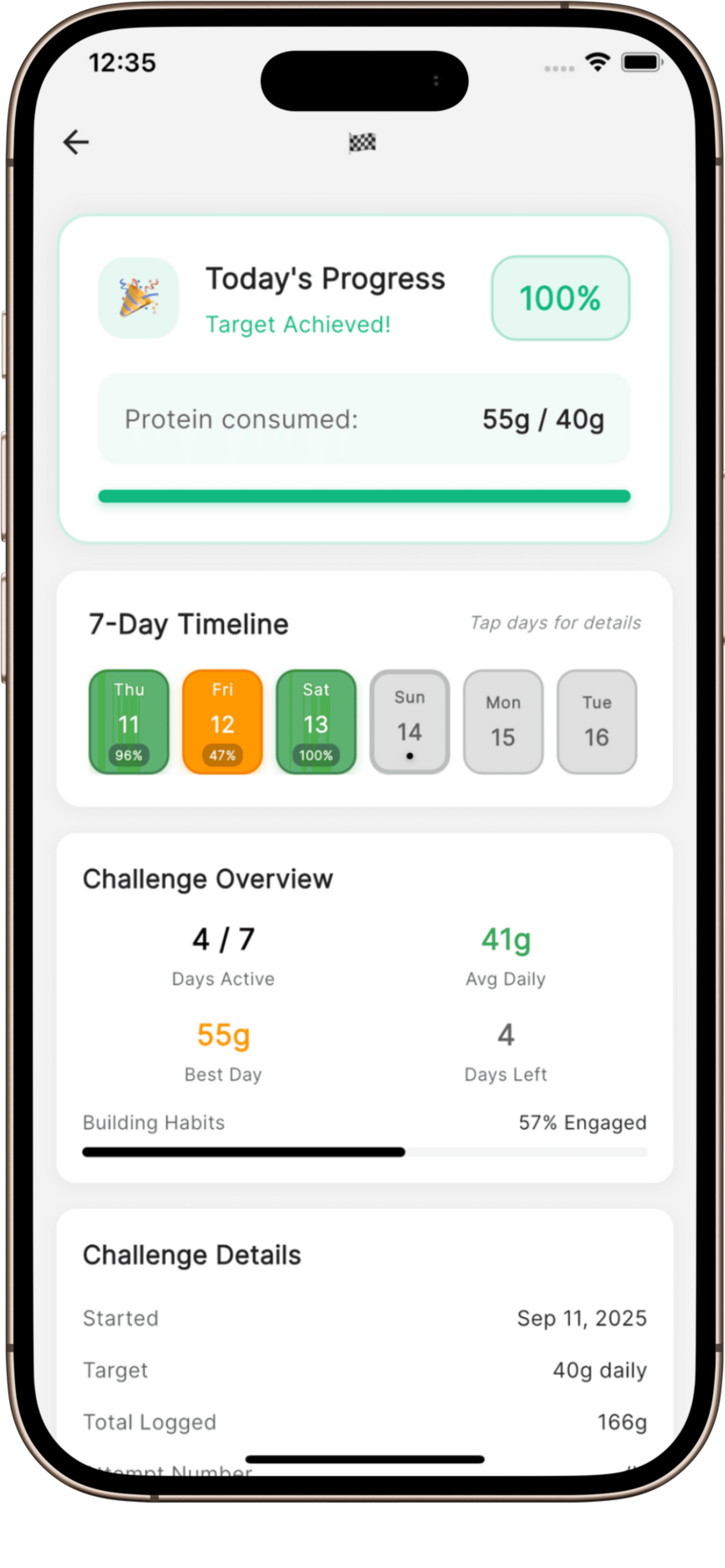 7-day challenge progress tracking